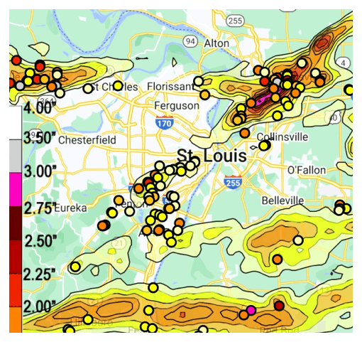 Hail Damage storm map for the March 15, 2025 deadline